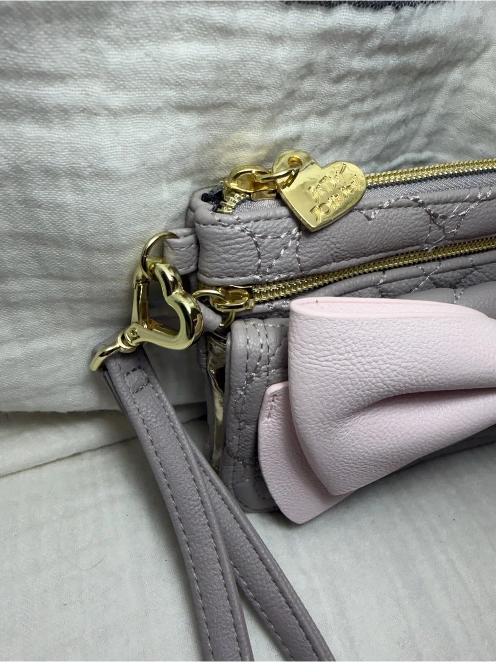 Betsey Johnson “Ready Set Bow” Wristlet Pink and Gray